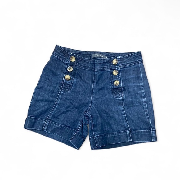Level 99 Pants - Level 99 Vintage Dark Blue Jean Shorts with Gold Buttons